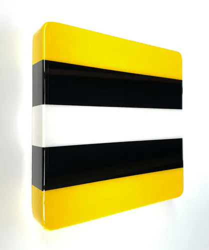 A contemporary resin coated artwork of yellow Allsorts lolly by New Zealand artist Clint C, available from The Little Gallery Tairua